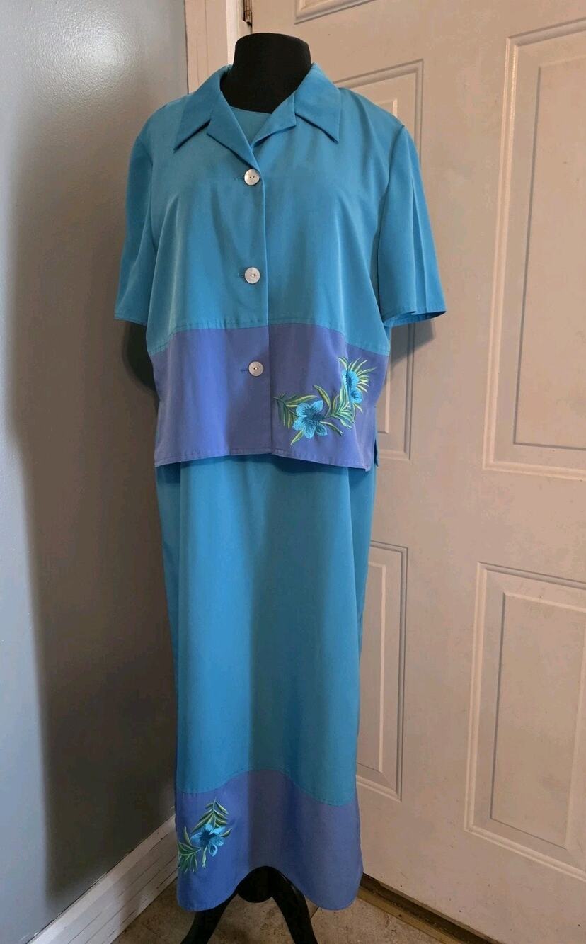 Vtg Koret 2 Piece Jumper Maxi Dress Set Floral Embroidery GrandmaCore 18 Summer